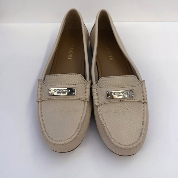 COACH (8) Fredrica Milk Loafer Flats Pebble Grain Leather Gold Beige Stone Taupe - Picture 5 of 14